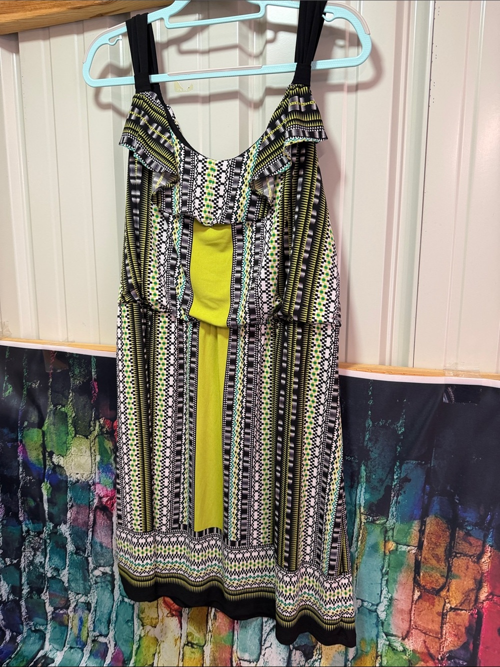 Style & Co. Black, White, Lime Green Patterned Sundress